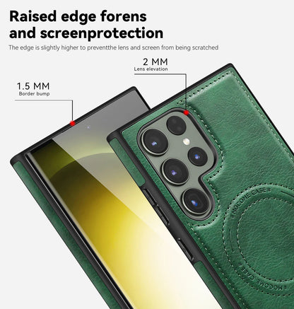 Luxury Leather Magnetic Wireless Charging Case for Samsung S22 S23 Plus S24 Ultra - Green / Galaxy S24 Ultra - Sky-cover