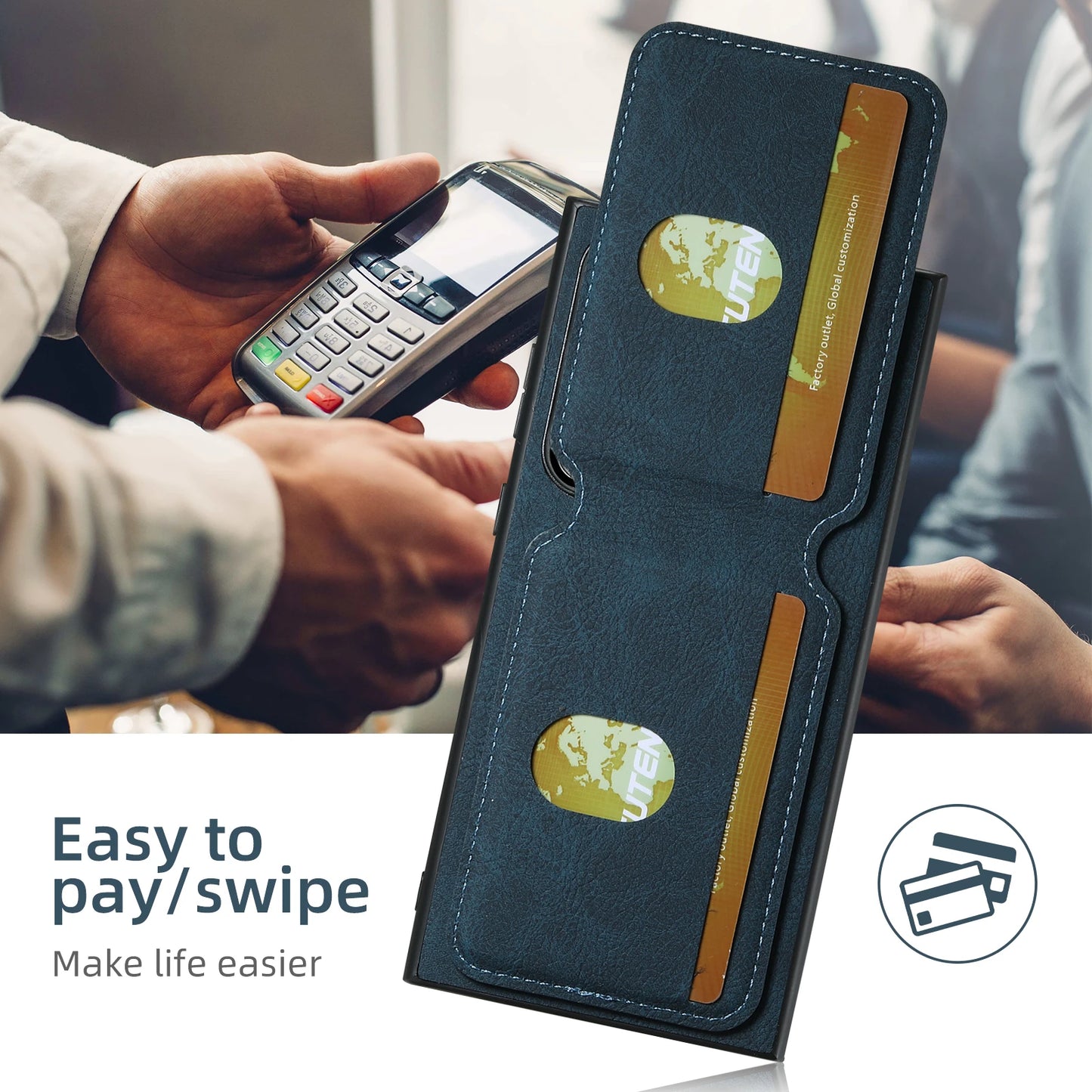 SUTENI Leather Wallet Card Holder Phone Cases For Samsung Galaxy S24 S23 Ultra S22 Plus Note20 - Sky-cover