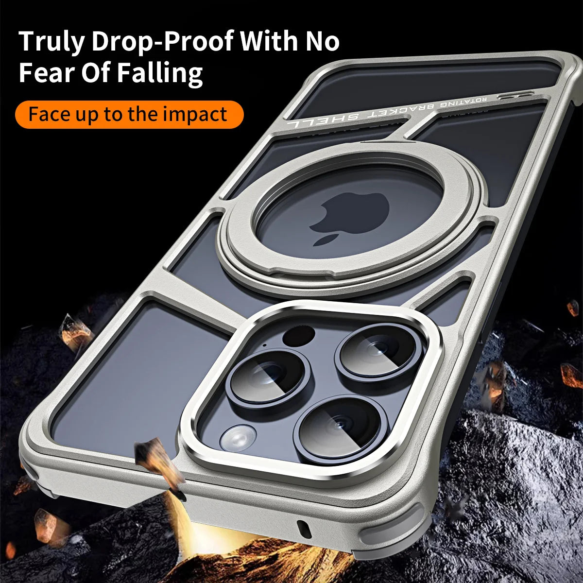 Aluminum Alloy Magnetic Phone Case for iPhone 16 15 14 pro max & 360° Rotating Holder - Titanium / For iPhone 16 Pro Max - Sky-cover