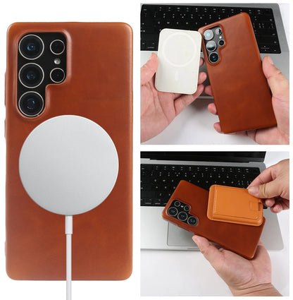 Genuine Leather Magnetic Case for Samsung Galaxy S25 / S24 Series – MagSafe Compatible, Full Coverage - Sky-cover