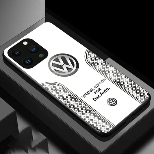 VW Luxury carbon fiber phone case for iPhone 15 Pro Max with glass cover - White / for iphone 15 pro max - sky-cover