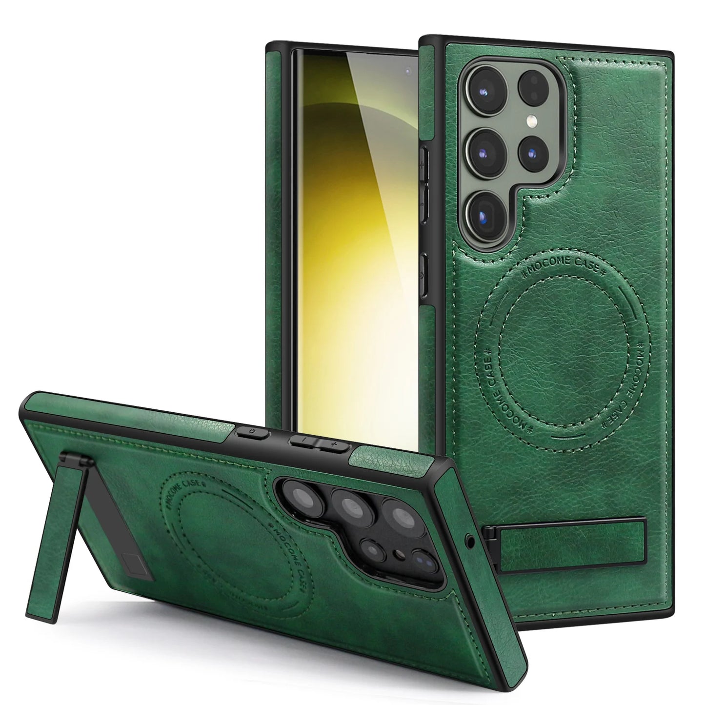 Luxury Leather Magnetic Wireless Charging Case for Samsung S22 S23 Plus S24 Ultra - Green / Galaxy S24 Ultra - Sky-cover