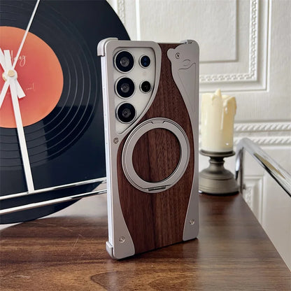 luxury Walnut metal case with 360-degree rotating magnetic stand - Sky-cover