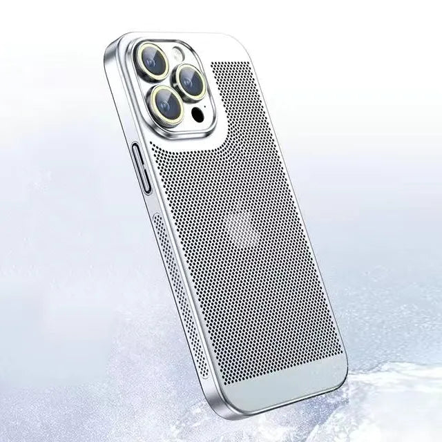 Premium Coating Heat Dissipation Hard Mesh Cooling PC Cover for iPhone with Lens Protector - For iPhone 11 / Silver - sky-cover