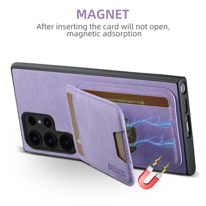 SUTENI Leather Wallet Card Holder Phone Cases For Samsung Galaxy S24 S23 Ultra S22 Plus Note20 - Sky-cover