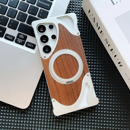 luxury Walnut metal case with 360-degree rotating magnetic stand - Sky-cover