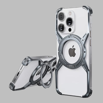 Aluminum Alloy Rimless Magnetic Stand Phone Case For iPhone 15 14 13 16 series Detachable Metal Magsafe Cooling Shockproof Cover - Grey / For iPhone 16 Pro Max - Sky-cover