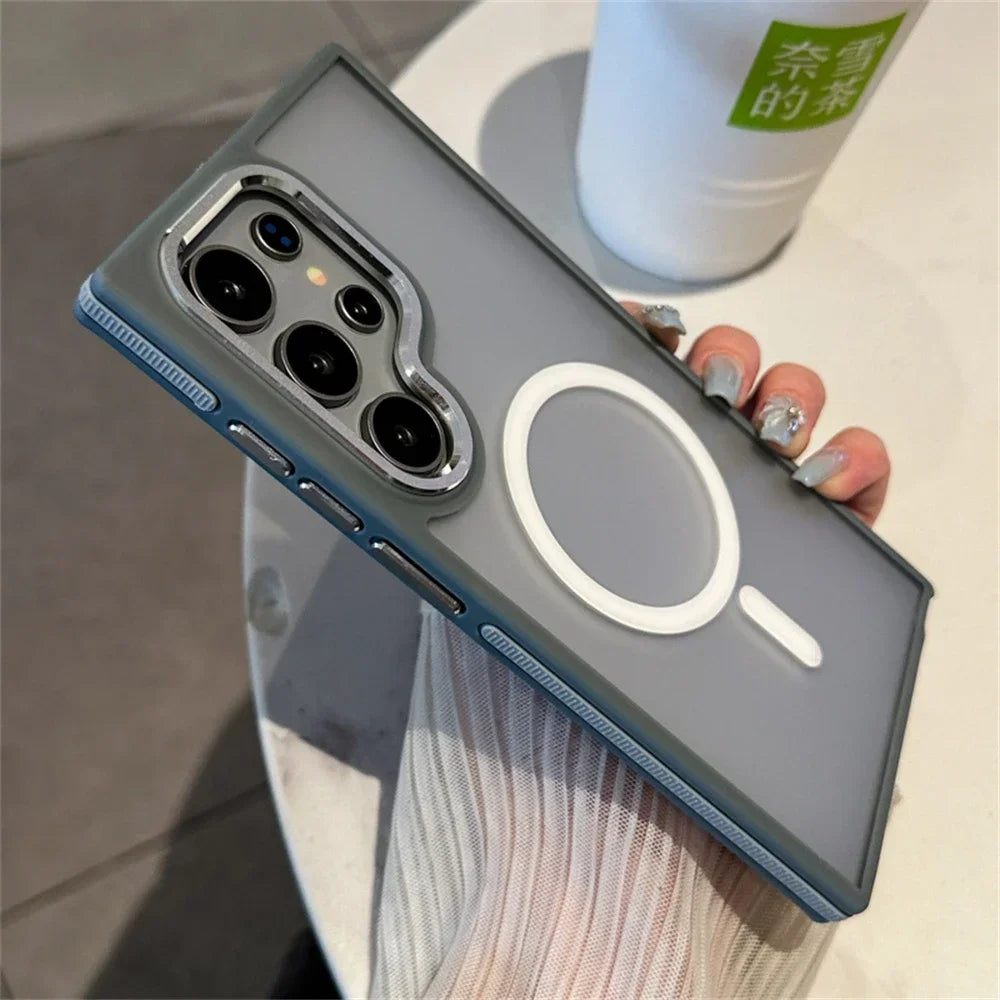 Luxury Matte Magnetic Case For Samsung Galaxy S24 S22 S25 Ultra S23 Plus S23 FE For Magsafe Wireless Charging Shockproof Cover - Sky-cover