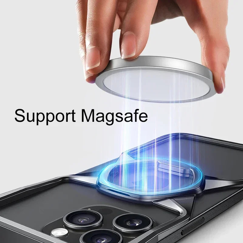 Luxury Aluminum Alloy Shockproof Magnetic Phone Case for iPhone 14 15 Pro Max with Magsafe Metal Holder - Black / For iPhone 15 Pro Max - Sky-cover