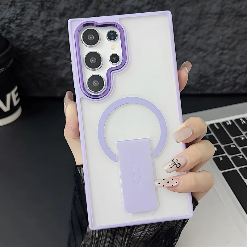 Matte for Magsafe Magnetic Phone Holder Bumper Case for Samsung Galaxy S24 S23 Ultra Plus Wireless Charge Shockrpoof Back Cover - Sky-cover