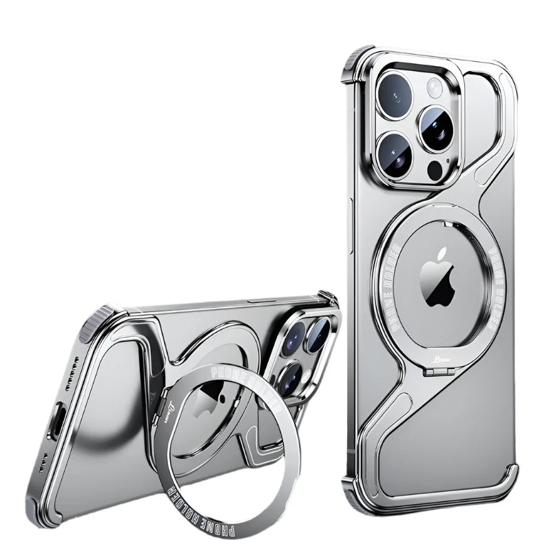 Luxury Metal Z Shape Magnetic Stand Phone Case For iPhone 13 14 15 Pro Max - Silver / For iPhone 15 Pro Max - Sky-cover