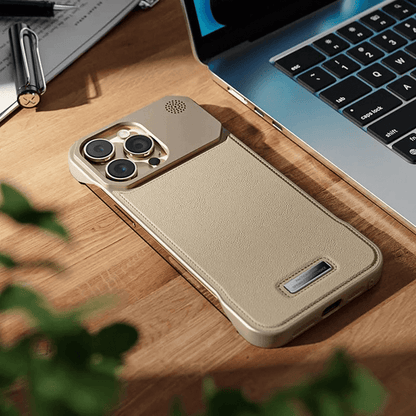 Luxury Metal Leather Phone Case For iPhone 15 14 13 Pro Max Aluminum Magnetic Phone Cover - Sky-cover