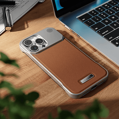 Luxury Metal Leather Phone Case For iPhone 15 14 13 Pro Max Aluminum Magnetic Phone Cover - Sky-cover