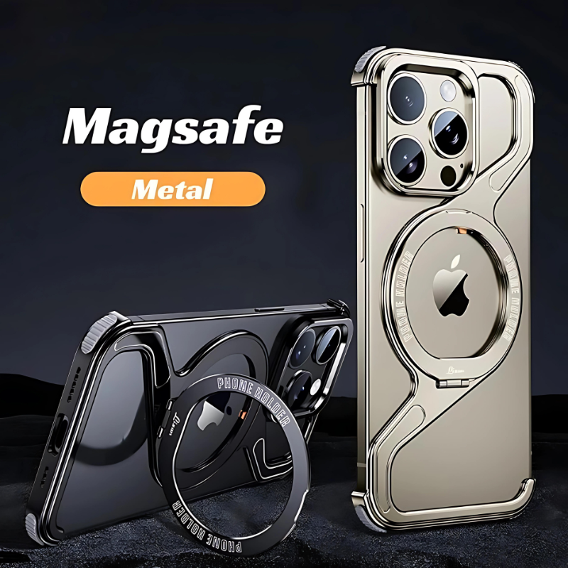 Luxury Metal Z Shape Magnetic Stand Phone Case For iPhone 13 14 15 Pro Max - Titanium Original / For iPhone 15 Pro Max - Sky-cover