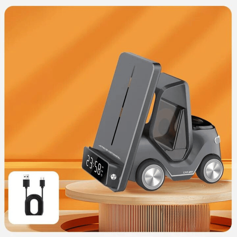 Forklift 5 in 1 Wireless Charger Stand with Night Light for Smart Watch and Car Design - Gray - sky-cover