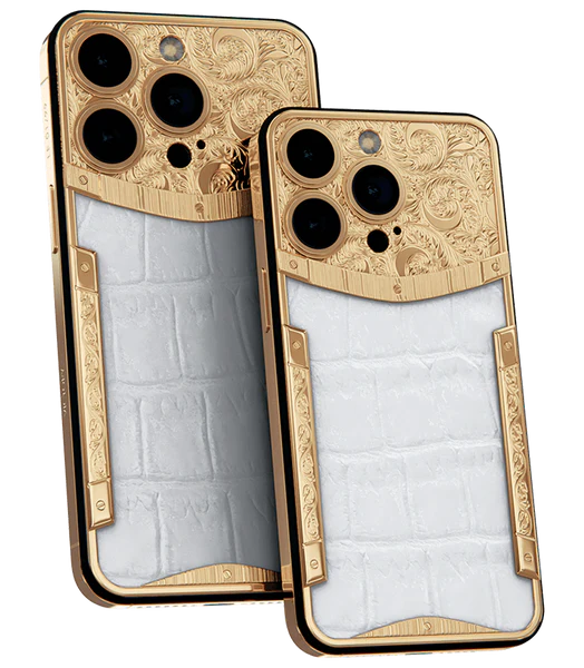 24k Gold plated Cover Pure white crocodile leather insert for iphone 15 pro max - sky-cover