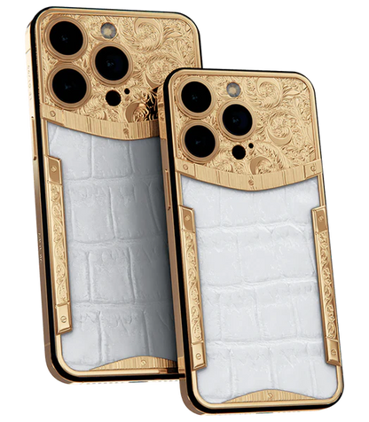 24k Gold plated Cover Pure white crocodile leather insert for iphone 15 pro max - sky-cover