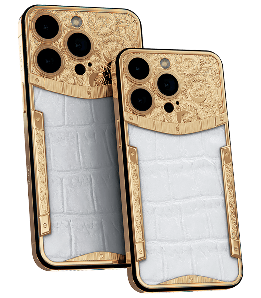 24k Gold plated Cover Pure white crocodile leather insert for iphone 13 pro max - sky-cover