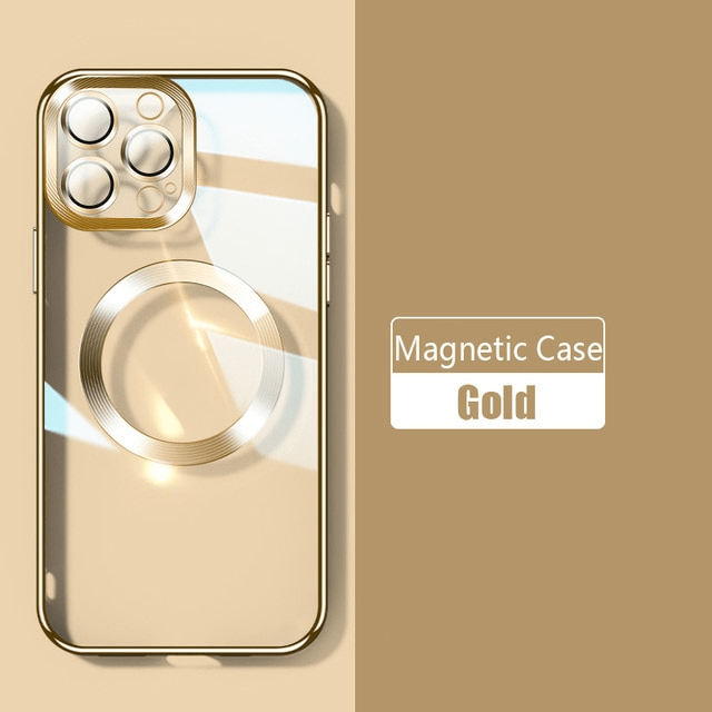 New Version 2.0 Transparent Electroplated iPhone Case With Camera Glass Lens Protector - Gold / for iPhone 13 Pro Max - sky-cover