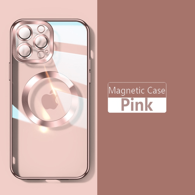 New Version 2.0 Transparent Electroplated iPhone Case With Camera Glass Lens Protector - Pink / for iPhone 13 Pro Max - sky-cover