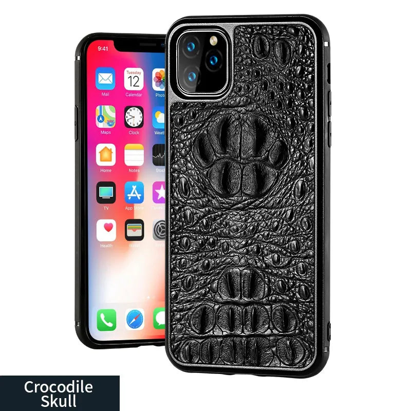 Luxury real leather heavy duty shockproof protective case for iPhone - SKULL black / For iphone 14 - sky-cover