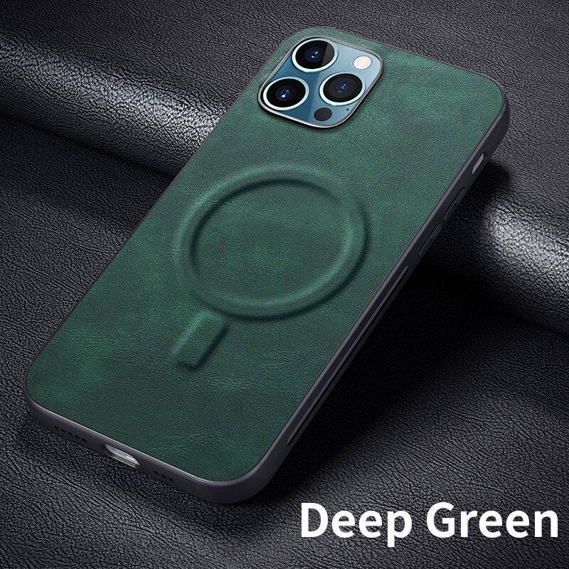 Luxury Case Shockproof Soft Support Wireless Charging PU Leather Phone - Deep green / For iPhone 12 - sky-cover