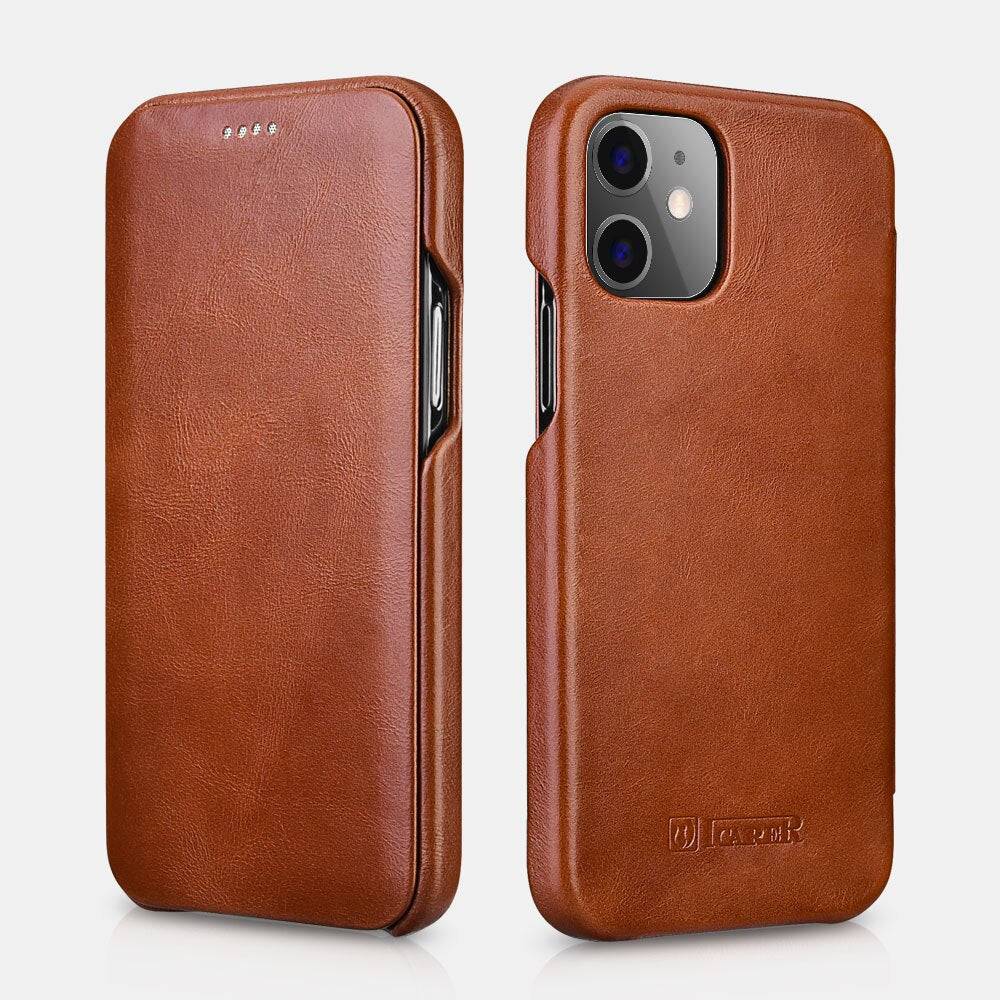 Luxury Genuine Leather Original Phone Case for iPhone - Closed cover - Brown / for iPhone 12 - sky-cover