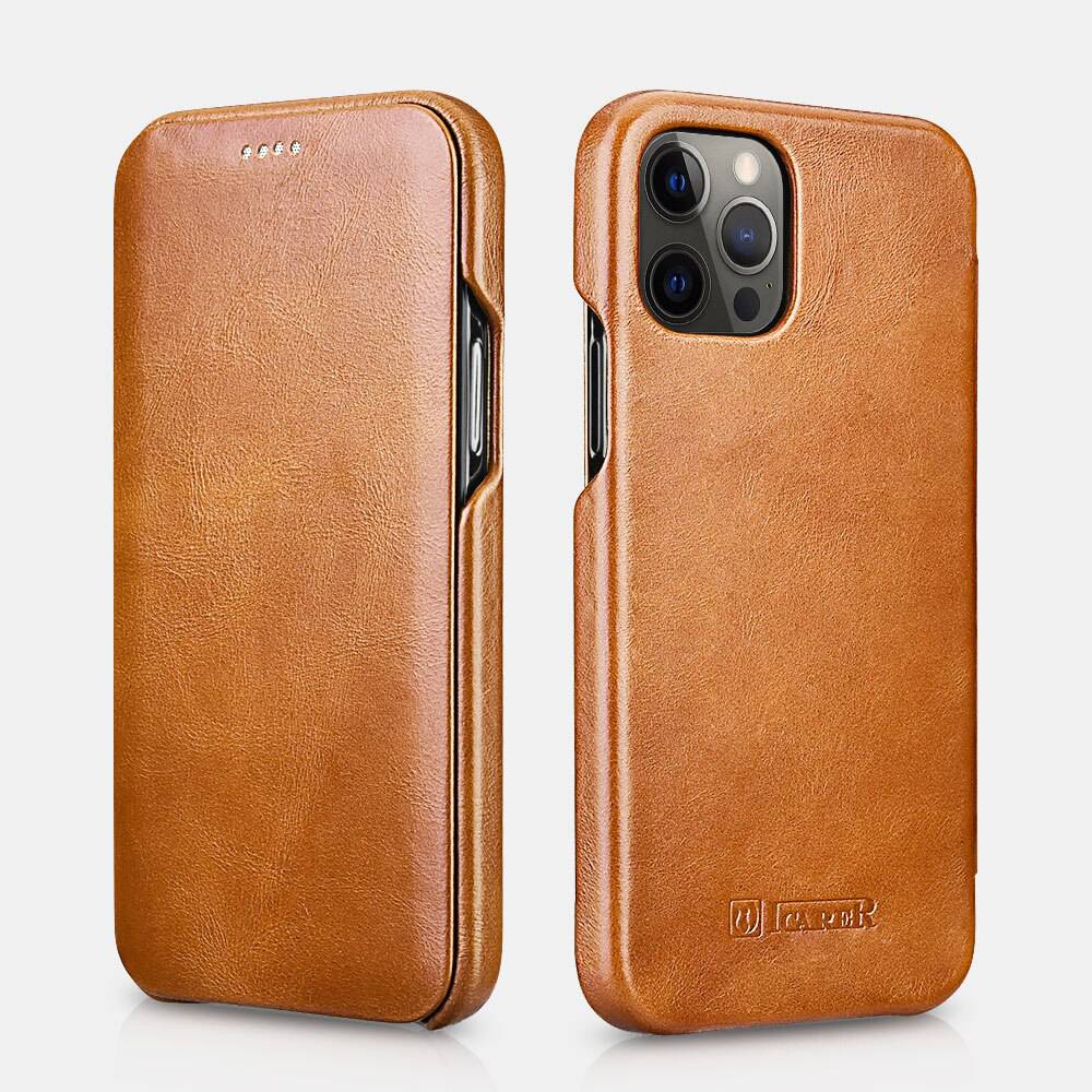 Luxury Genuine Leather Original Phone Case for iPhone - Closed cover - Khaki / for iPhone 12 - sky-cover