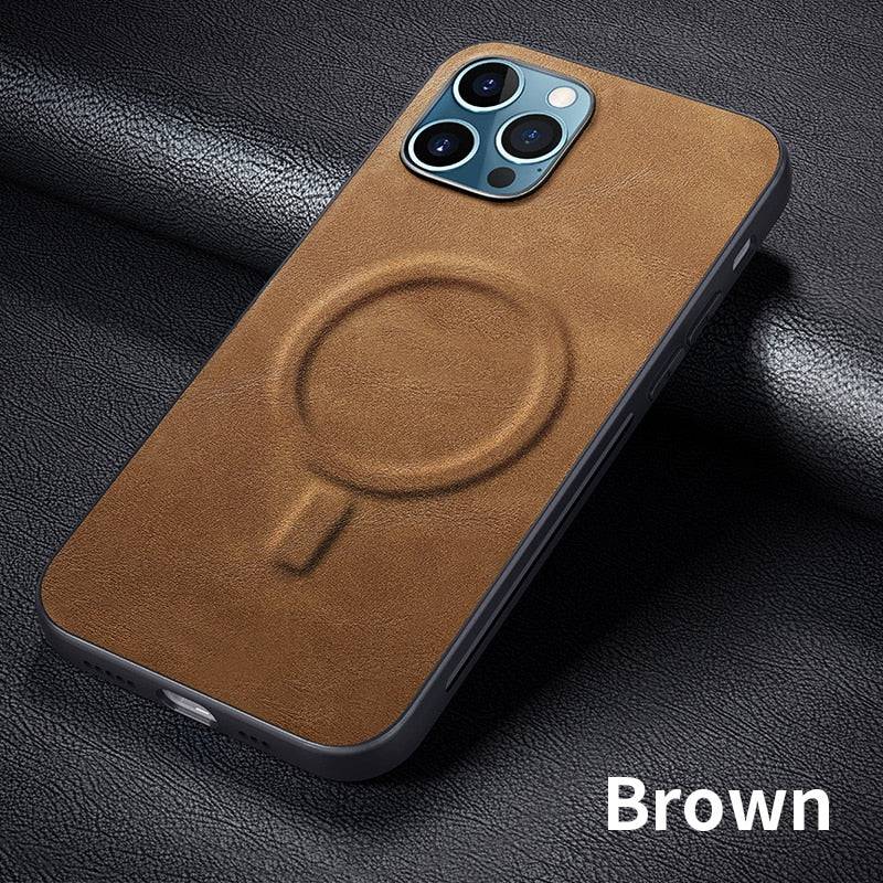 Luxury Case Shockproof Soft Support Wireless Charging PU Leather Phone - Brown / For iPhone 12 - sky-cover