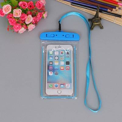 Waterproof Swimming Bag for Cell Phone - Beach, Camping, Skiing - 3.5-6 Inch - Blue Color - sky-cover