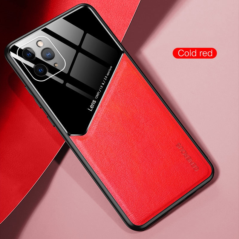 Luxury Leather Camera Lens Cover For All iPhone Car Magnet Case - For iPhone 12 / Cold Red - sky-cover