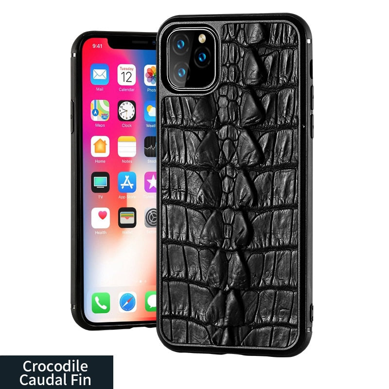 Luxury real leather heavy duty shockproof protective case for iPhone - TAIL black / For iphone 14 - sky-cover