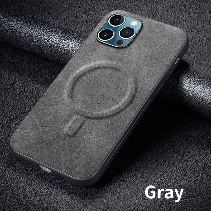 Luxury Case Shockproof Soft Support Wireless Charging PU Leather Phone - Gray / For iPhone 12 - sky-cover