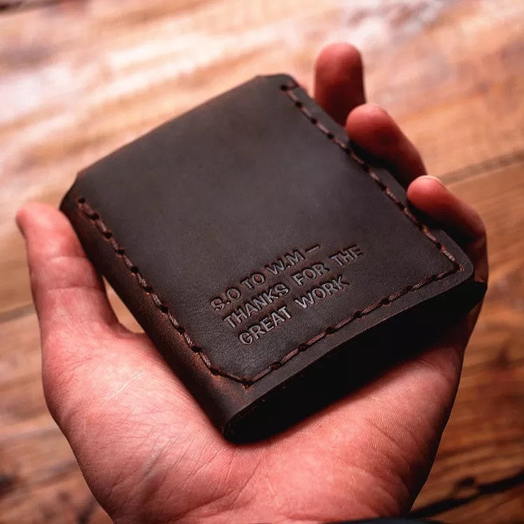 Vintage Men's Wallet Handmade Genuine Leather The Secret Life of Walter Mitty Same Style Short Wallet Money Clip for Men Father's Gift - Coffee - sky-cover