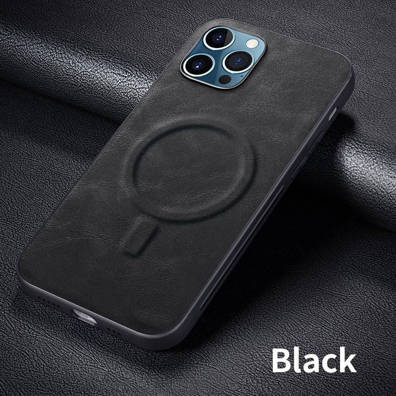 Luxury Case Shockproof Soft Support Wireless Charging PU Leather Phone - Black / For iPhone 12 - sky-cover