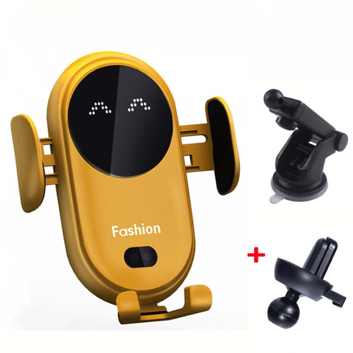 Wireless Charger - Mobile Phone Holder - Automatic Sensor Car Holder - Yellow 2 - sky-cover