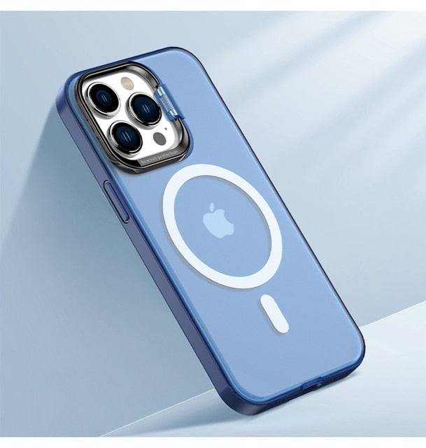 New Version 2.0 Magnetic Phone Case MagSafe Metal Stand - Blue / for iPhone 12 - sky-cover