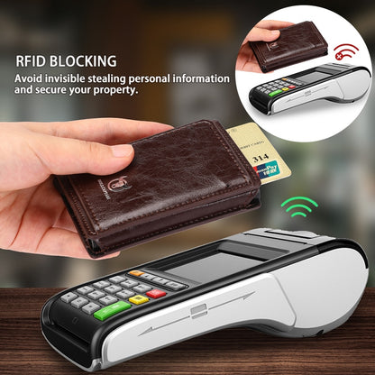 Bullcaptain RFID Blocking Wallet: Slim Leather Card Holder with Money Clip - sky-cover