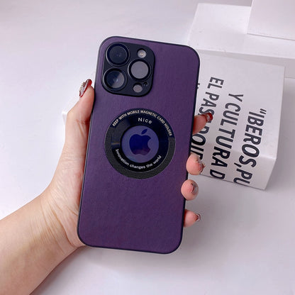 Luxury Leather Logo Hole Case for iPhone with Glass Camera Film - Soft Shockproof Cover for Ultimate Protection - Purple / For iPhone 11 - sky-cover