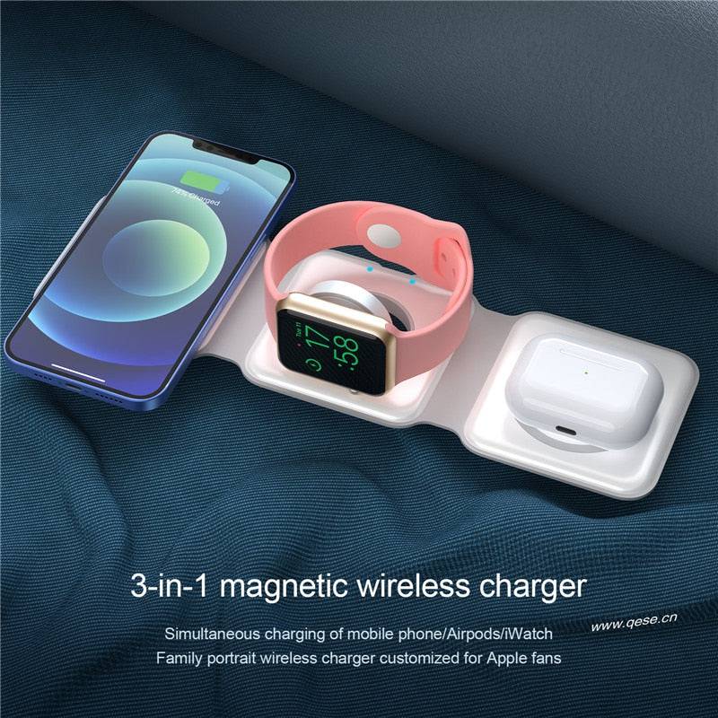 Base Carga Magnetica Para iPhone Apple Watch 3 En 1 Magsafe