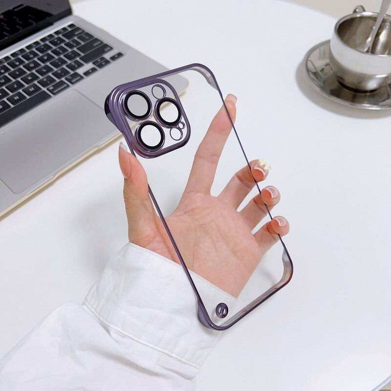 Lens Film Protector Frameless - Ultra Slim Clear Plating Case -Shockproof Soft - Deep Purple / For iPhone 14 Pro Max - sky-cover