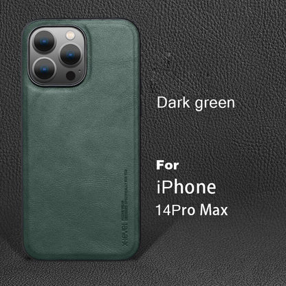 Luxury Vintage Leather +TPU Protective Back Cover for iPhone 14 Pro Compatibile con MagSave - Dark Green / For iPhone14 Pro Max - sky-cover