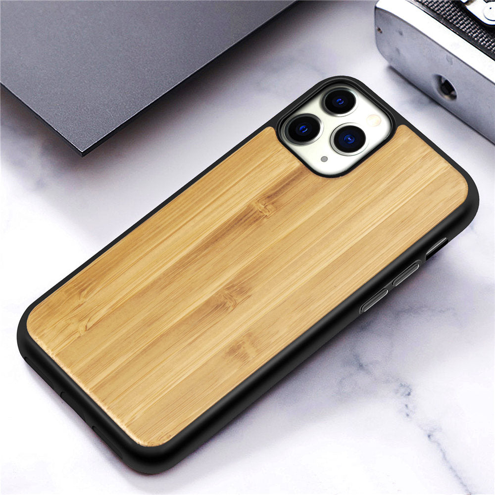Real Wood back case for iphone 14 13 12 Genuine Bamboo Wooden Hard - bamboo / iPhone 11Pro Max - sky-cover