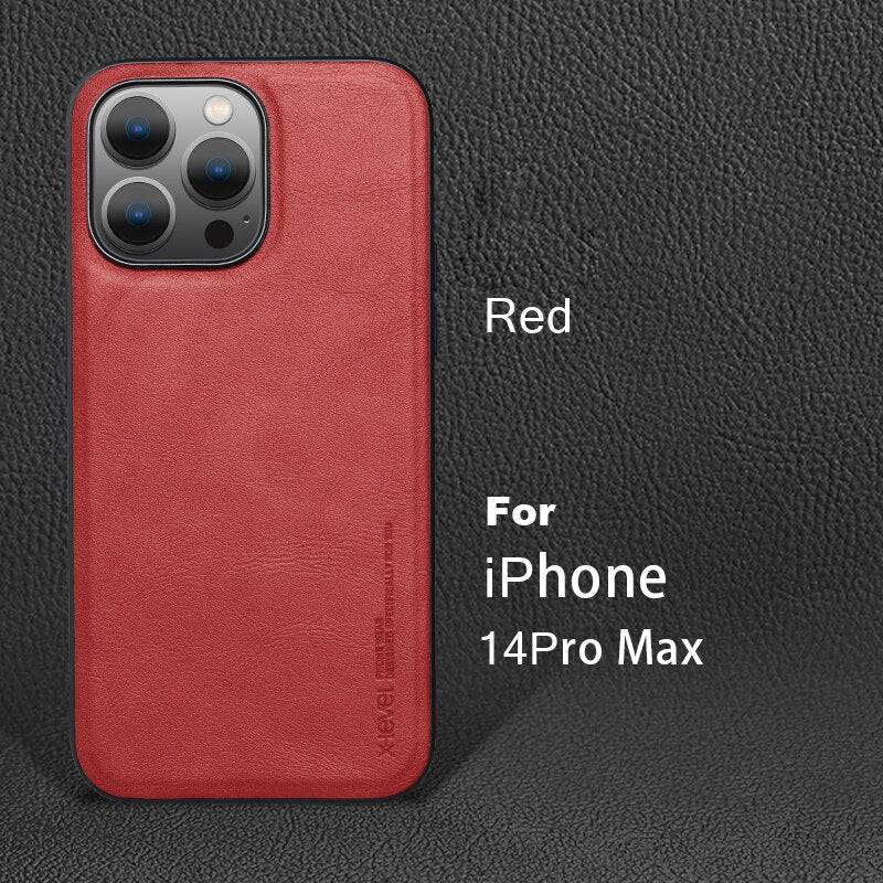 Luxury Vintage Leather +TPU Protective Back Cover for iPhone 14 Pro Compatibile con MagSave - Red / For iPhone14 Pro Max - sky-cover