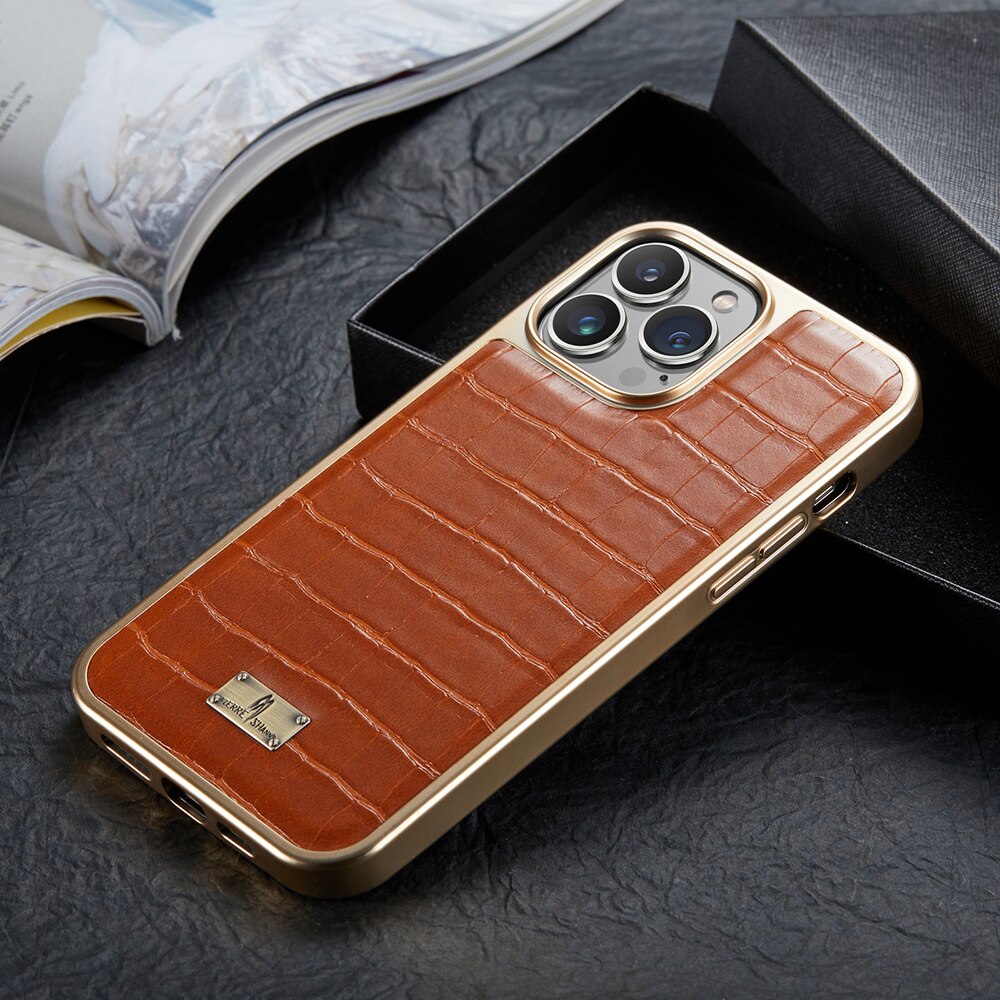 Luxury soft touch 3D shock resistant PU leather - Brown / for iPhone 14 Pro Max - sky-cover