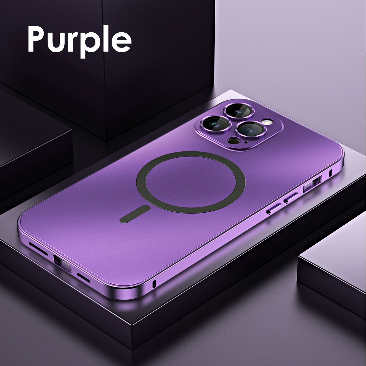 Luxury Magnetic Alloy Metal Magsafe Cover With Lens Film Protection - Purple / For Iphone 14 - sky-cover