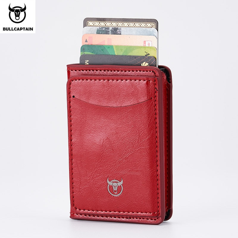 Bullcaptain RFID Blocking Wallet: Slim Leather Card Holder with Money Clip - red - sky-cover