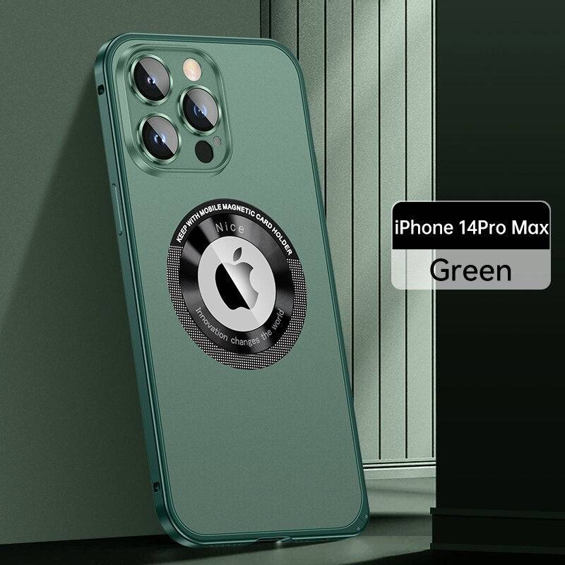 Magnetic Metal Phone Case Aluminum Frame Original Color Phone - Green / For Iphone 14 - sky-cover