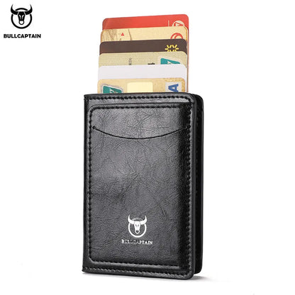 Bullcaptain RFID Blocking Wallet: Slim Leather Card Holder with Money Clip - black - sky-cover