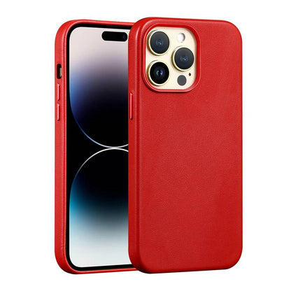 Magsafe genuine leather case for iPhone 15 14 13 12 Pro Max with screen protector - Red / 1 PCS 9H Tempered Glass Screen Protector / For iPhone 14 - sky-cover